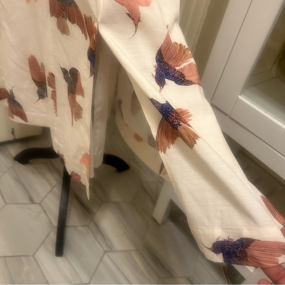 MM LaFleur Cream Midi Dress with Bird Print Resort Coastal Nature Sleeveless - Picture 9 of 11